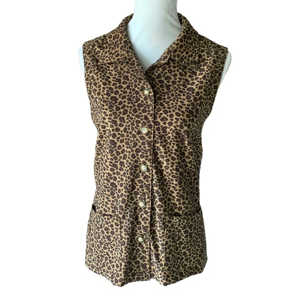 Vintage Manor House Sleeveless Animal Print Collar Button Up Blouse w/ Pockets - Picture 1 of 10